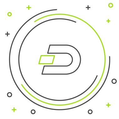 Beyaz arka planda siyah ve yeşil çizgi kripto para Dash simgesi. Dijital para birimi. Altcoin sembolü. Engelleme zinciri tabanlı şifreli para birimi. Renkli taslak konsepti. Vektör İllüstrasyonu