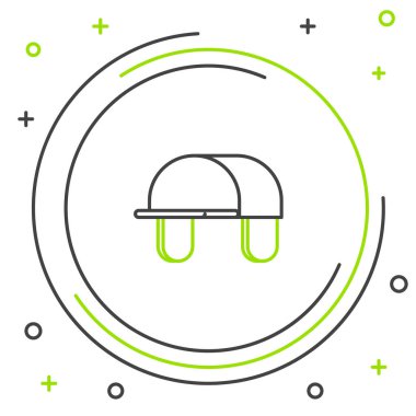 Beyaz arka planda siyah ve yeşil çizgi Hunter şapka ikonu izole edildi. Ekose kış şapkası. Renkli taslak konsepti. Vektör İllüstrasyonu