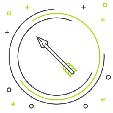 Beyaz arka planda siyah ve yeşil çizgi Hipster ok simgesi izole edildi. Renkli taslak konsepti. Vektör İllüstrasyonu