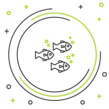 Siyah ve yeşil çizgili balık simgesi beyaz arkaplanda izole edildi. Renkli taslak konsepti. Vektör İllüstrasyonu