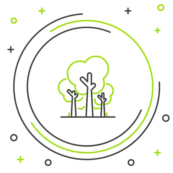 Línea negra y verde Icono de árbol aislado sobre fondo blanco. Símbolo forestal. Concepto de esquema colorido. Ilustración vectorial — Archivo Imágenes Vectoriales