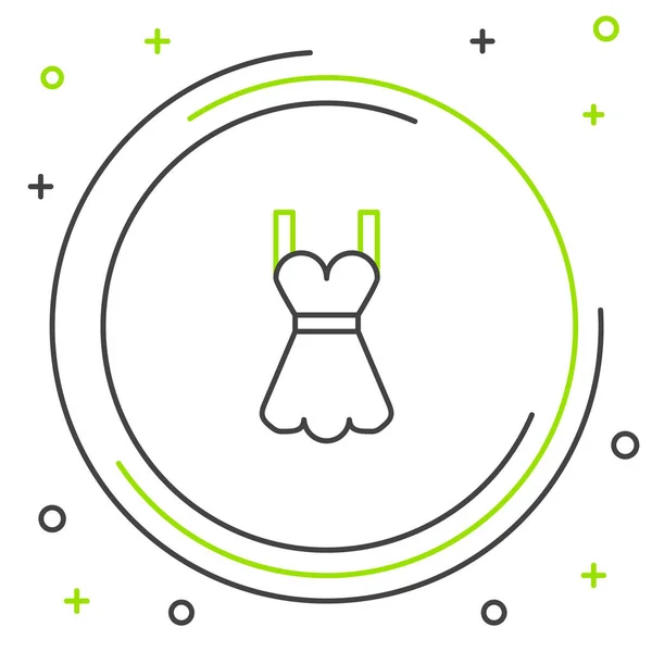 Fekete-zöld vonal Női ruha ikon elszigetelt fehér háttér. Ruha tábla. Színes vázlat koncepció. Vektorillusztráció — Stock Vector