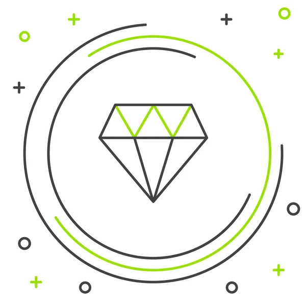 Línea negra y verde Icono de diamante aislado sobre fondo blanco. Símbolo joyería. Piedra de gema. Concepto de esquema colorido. Ilustración vectorial — Vector de stock