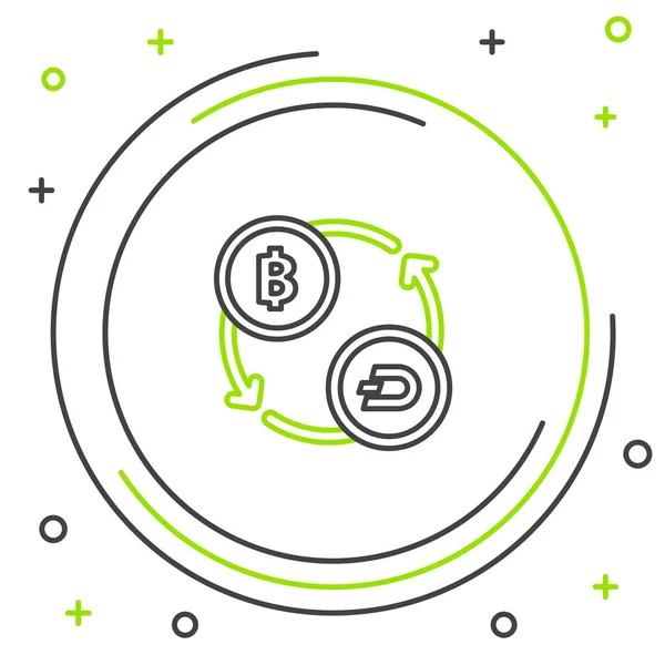Schwarze und grüne Linie Kryptowährungsbörse Symbol auf weißem Hintergrund. Bitcoin, um das Börsensymbol zu zerschlagen. Kryptowährungstechnologie, mobiles Banking. Buntes Rahmenkonzept. Vektorillustration — Stockvektor