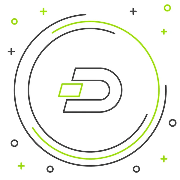 Svart och grön linje Cryptocurrency mynt Dash ikon på vit bakgrund. Digital valuta. Altcoin-symbol. Blockkedjebaserad säker kryptovaluta. Färgstarkt skisskoncept. Vektor Illustration — Stock vektor