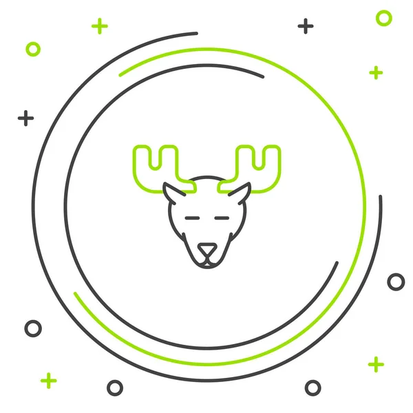 Ligne noire et verte Tête d'orignal avec icône de cornes isolée sur fond blanc. Concept de contour coloré. Illustration vectorielle — Image vectorielle