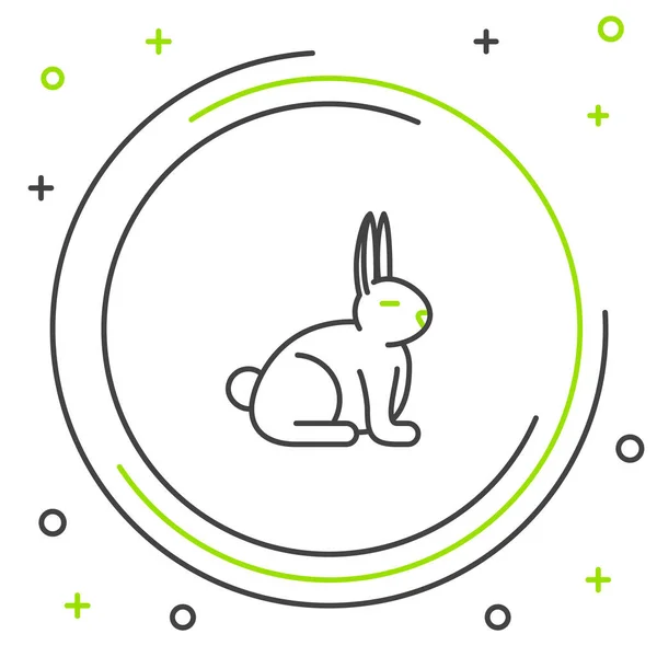 Ligne noire et verte Icône de lapin isolé sur fond blanc. Concept de contour coloré. Illustration vectorielle — Image vectorielle