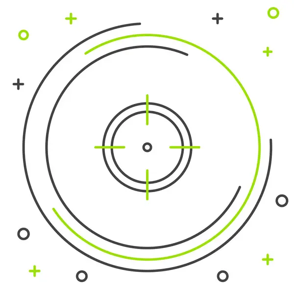 Linha preta e verde Alvo esporte para tiro ícone competição isolada no fundo branco. Limpe o alvo com números para tiro ou tiro. Conceito de esboço colorido. Ilustração vetorial —  Vetores de Stock