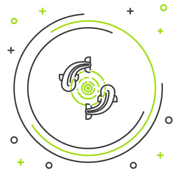 Línea negra y verde Icono de pescado aislado sobre fondo blanco. Concepto de esquema colorido. Ilustración vectorial — Archivo Imágenes Vectoriales