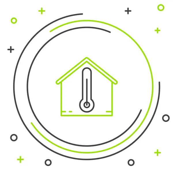 Linea nera e verde Icona temperatura casa isolata su sfondo bianco. Icona del termometro. Concetto di contorno colorato. Illustrazione vettoriale — Vettoriale Stock