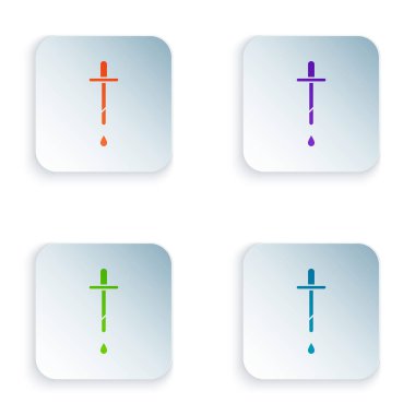 Renkli Pipette simgesi beyaz arkaplanda izole edildi. Tıbbi elementler, kimya laboratuarı ekipmanları. Damlalı boru. Tıp sembolü. Renkli kare düğmelere simgeleri yerleştir. Vektör İllüstrasyonu