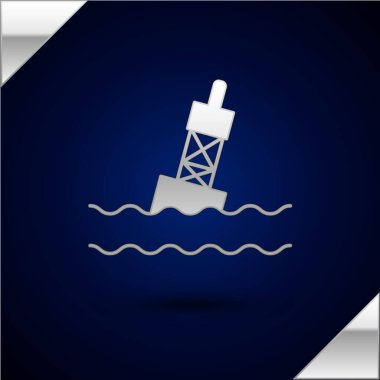 Deniz ikonundaki gümüş yüzen şamandıra koyu mavi arka planda izole edilmiş. Vektör İllüstrasyonu