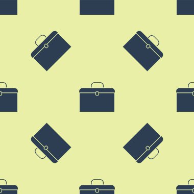 Mavi Evrak Çantası simgesi sarı arkaplandaki kusursuz deseni izole etti. İş ilanı. İş portföyü. Vektör İllüstrasyonu