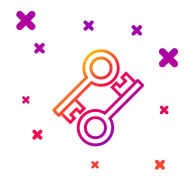 Renk çizgisi Şifreleme anahtarı simgesi beyaz arkaplanda izole edildi. Siber güvenlik kavramı ya da özel anahtar, teknolojik arayüzlü dijital anahtar. Kademeli rastgele dinamik şekiller. Vektör İllüstrasyonu