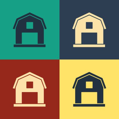 Renk Çiftlik Evi kavram simgesi renk arka planda yalıtılmış. Rustik çiftlik arazisi. Vintage tarzı çizim. Vektör İllüstrasyonu