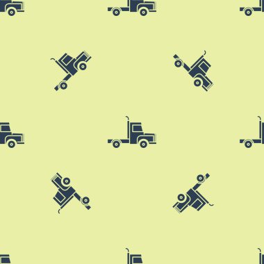 Mavi teslimat kamyonu ikonu sarı arka planda izole edilmiş pürüzsüz desen. Vektör İllüstrasyonu