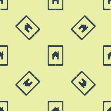 Mavi Tablet ve akıllı ev simgesi sarı arka planda izole edilmiş pürüzsüz desen. Uzaktan kumanda. Vektör İllüstrasyonu