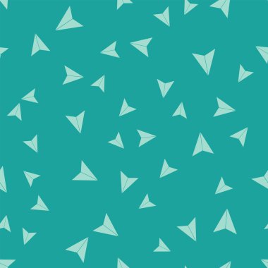 Yeşil kağıt uçak ikonu yeşil arka planda izole edilmiş pürüzsüz desen. Vektör İllüstrasyonu