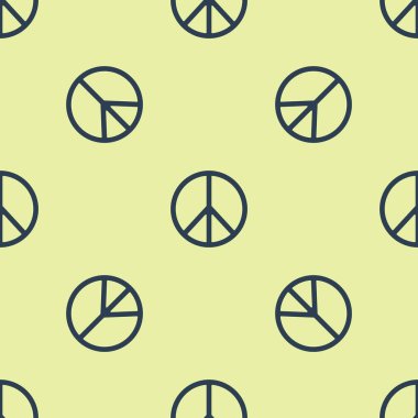 Mavi Barış simgesi sarı arka planda kusursuz deseni izole etti. Hippi barış sembolü. Vektör İllüstrasyonu