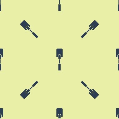 Mavi Spatula simgesi sarı arkaplanda izole edilmiş kusursuz desen. Mutfak spatula ikonu. Bbq spatula işareti. Barbekü ve ızgara aleti. Vektör İllüstrasyonu