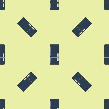 Mavi Buzdolabı ikonu sarı arka planda izole edilmiş kusursuz desen. Buzdolabı buzdolabı. Ev aletleri ve aletler. Vektör İllüstrasyonu