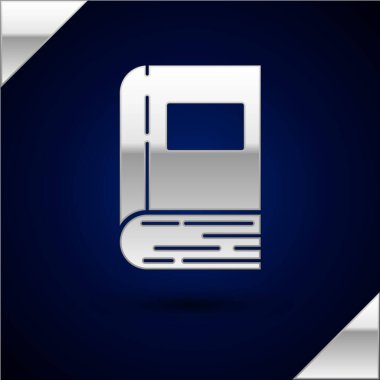 Gümüş Kitap simgesi koyu mavi arkaplanda izole edildi. Vektör İllüstrasyonu