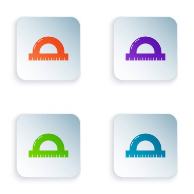 Beyaz arkaplanda izole edilmiş derece simgesini ölçmek için renk açıcı ızgarası. Eğim ölçer. Ölçme aleti. Geometrik sembol. Renkli kare düğmelere simgeleri yerleştir. Vektör İllüstrasyonu