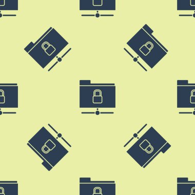 Mavi Ftp dizini ve kilit simgesi sarı arkaplanda izole edilmiş pürüzsüz desen. Yazılım güncellemesi kavramı. Güvenlik, güvenlik, koruma kavramı. Vektör İllüstrasyonu