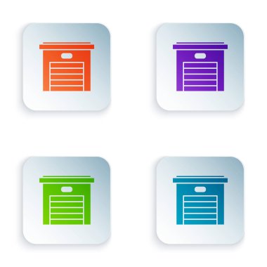 Renk Garajı simgesi beyaz arkaplanda izole edildi. Renkli kare düğmelere simgeleri yerleştir. Vektör İllüstrasyonu