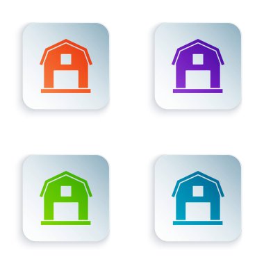 Beyaz arka planda izole renk Farm House kavramı simgesi. Rustik çiftlik peyzaj. Renkli kare düğmeleri simgeleri ayarlayın. Vektör Illustration