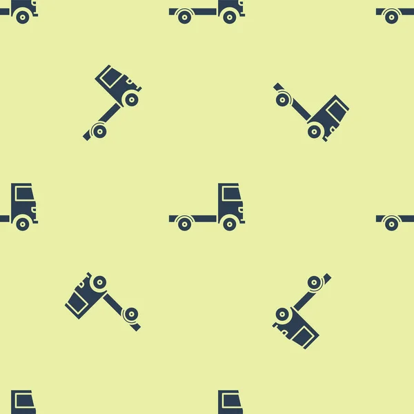 Blue Delivery samochód ciężarowy ikona izolowane bezszwowy wzór na żółtym tle. Ilustracja wektora — Wektor stockowy