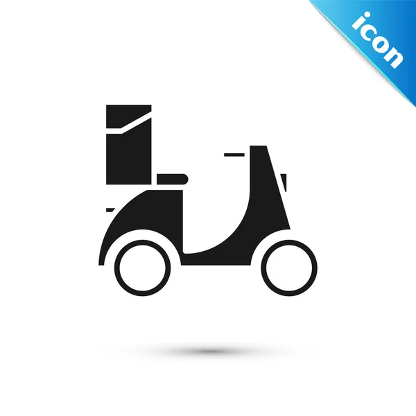 Icono de entrega de scooter negro aislado sobre fondo blanco. Servicio de entrega concepto. Ilustración vectorial — Vector de stock