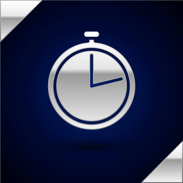 Silbernes Stoppuhr-Symbol auf dunkelblauem Hintergrund. Zeitzeichen. Vektorillustration — Stockvektor