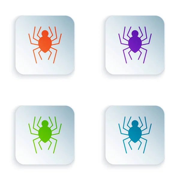 Ikona barevného pavouka izolovaná na bílém pozadí. Šťastný Halloweenský večírek. Nastavit ikony v barevných čtvercových tlačítcích. Vektorová ilustrace — Stockový vektor