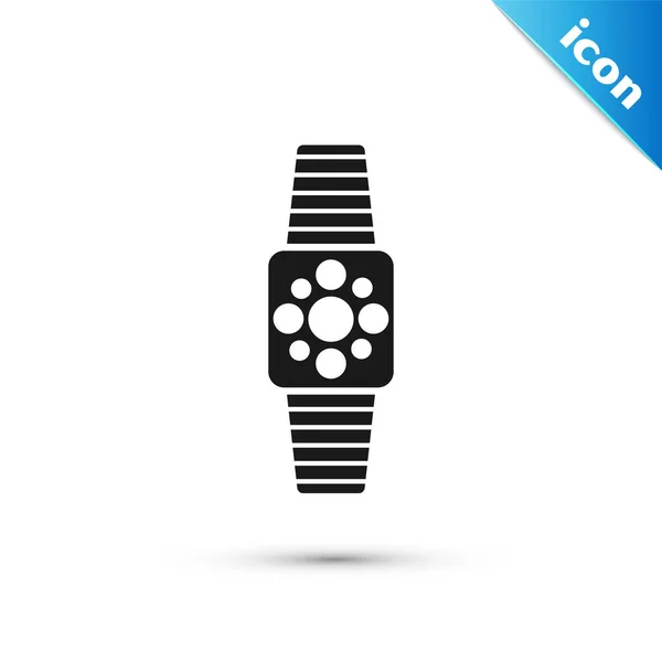 Czarna ikona zegarka Smartwatch na białym tle. Ilustracja wektora — Wektor stockowy