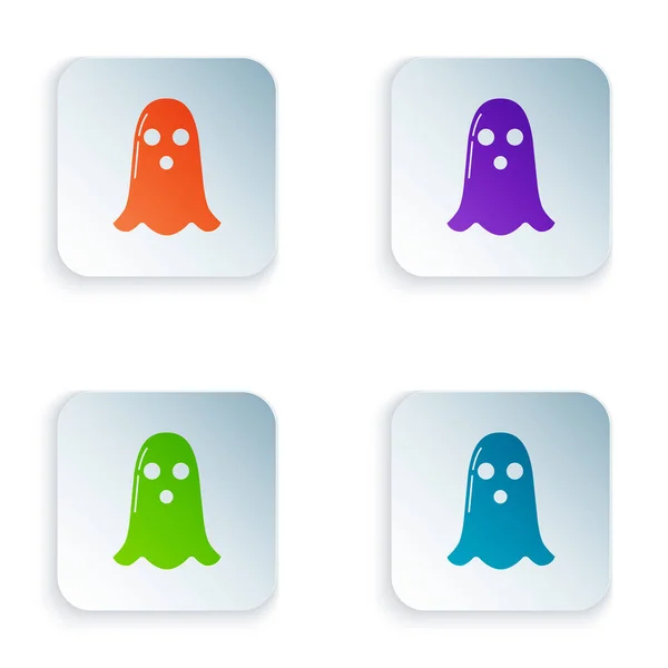 Farb-Geistersymbol isoliert auf weißem Hintergrund. fröhliche Halloween-Party. setzen Symbole in bunten quadratischen Tasten. Vektorillustration — Stockvektor