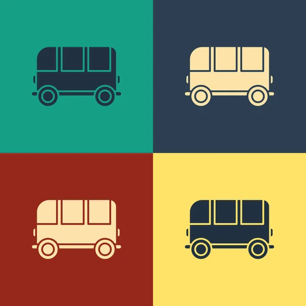 Icône de bus scolaire couleur isolée sur fond couleur. Dessin style vintage. Illustration vectorielle — Image vectorielle
