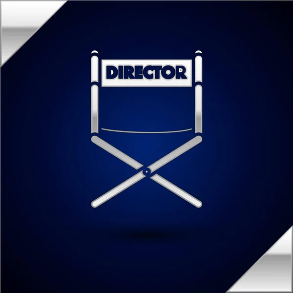 Icono de la silla de cine Silver Director aislado sobre fondo azul oscuro. Industria cinematográfica. Ilustración vectorial — Vector de stock