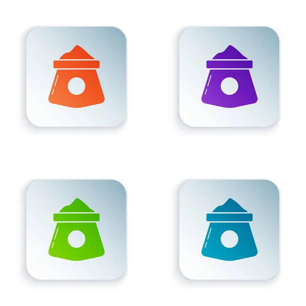 Färg väska av mjöl ikon isolerad på vit bakgrund. Ställ ikoner i färgglada fyrkantiga knappar. Vektor Illustration — Stock vektor