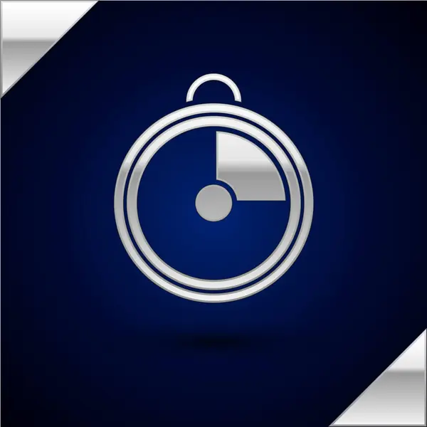 Silver Kitchen timer ikon isolerad på mörkblå bakgrund. Matlagningsredskap. Vektor Illustration — Stock vektor
