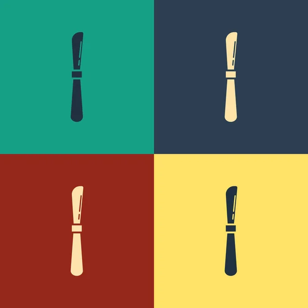 Icône de couteau de couleur isolé sur fond de couleur. Symbole de couverts. Dessin style vintage. Illustration vectorielle — Image vectorielle