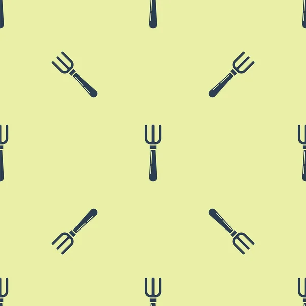 Blue Fork ícone isolado padrão sem costura no fundo amarelo. Símbolo de talheres. Ilustração vetorial — Vetor de Stock