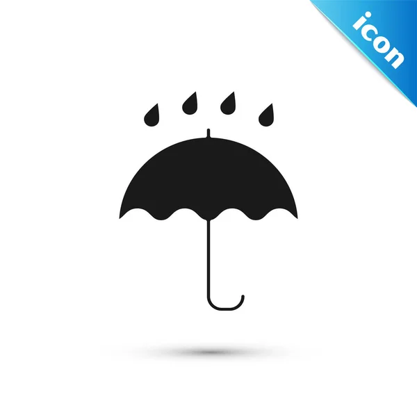 Schwarzer Regenschirm und Regentropfen auf weißem Hintergrund. Wasserdichtes Symbol. Schutz, Sicherheit, Sicherheitskonzept. Wasserdichtes Symbol. Vektorillustration — Stockvektor