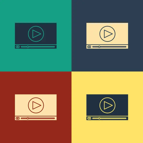 Color Online грати піктограму відео ізольовано на кольоровому фоні. Фільм з ігровим знаком. Малюнок вінтажного стилю. Векторна ілюстрація — стоковий вектор