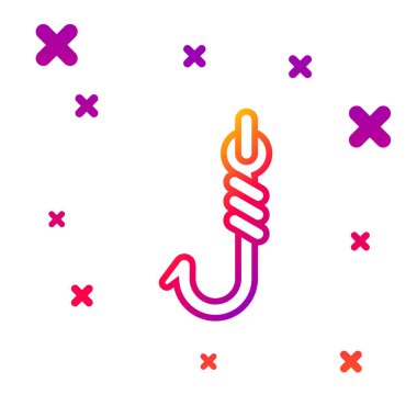 Renkli olta kancası simgesi beyaz arkaplanda izole edildi. Balık oltası. Kademeli rastgele dinamik şekiller. Vektör İllüstrasyonu