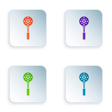 Beyaz arkaplanda izole edilmiş renkli Spatula simgesi. Mutfak spatula ikonu. Bbq spatula işareti. Barbekü ve ızgara aleti. Renkli kare düğmelere simgeleri yerleştir. Vektör İllüstrasyonu