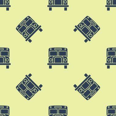 Mavi Okul Otobüsü simgesi sarı arka planda izole edilmiş pürüzsüz desen. Toplu taşıma sembolü. Vektör İllüstrasyonu