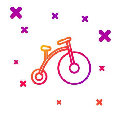 Renkli Vintage bisiklet, büyük bir tekerlek ve beyaz arka planda izole edilmiş küçük bir ikon. Bisikletle toplu taşıma levhası. Kademeli rastgele dinamik şekiller. Vektör İllüstrasyonu