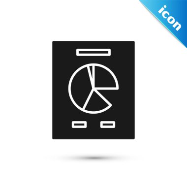 Grafik grafik simgesi beyaz arka planda yalıtılmış siyah belge. Metin dosyası simgesini bildirin. Muhasebe işareti. Denetim, analiz, planlama. Vektör İllüstrasyonu