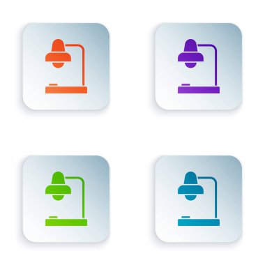 Beyaz arka planda izole renkli tablo lamba simgesi. Masa ofis lambası. Renkli kare düğmeleri simgeleri ayarlayın. Vektör Illustration